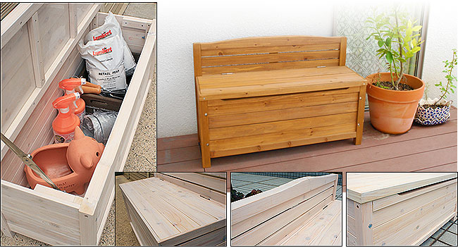 木製ベンチ（収納庫付き）の販売「花育通販」天然木製ベンチストッカー